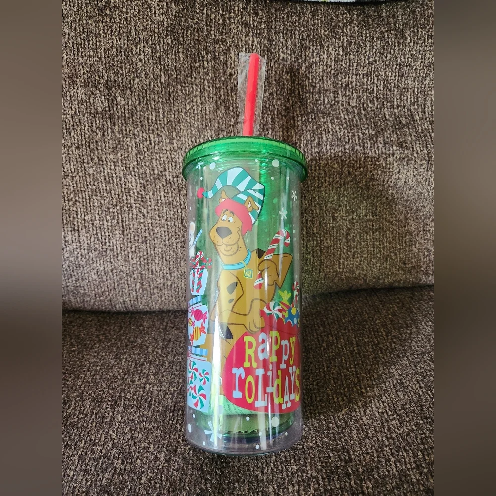 Scooby Doo Christmas Tumbler Cup With Lid And Straw NWOT 20oz Green